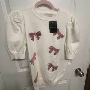 Impressions Cream Sweater with Mauve Sequin Bows